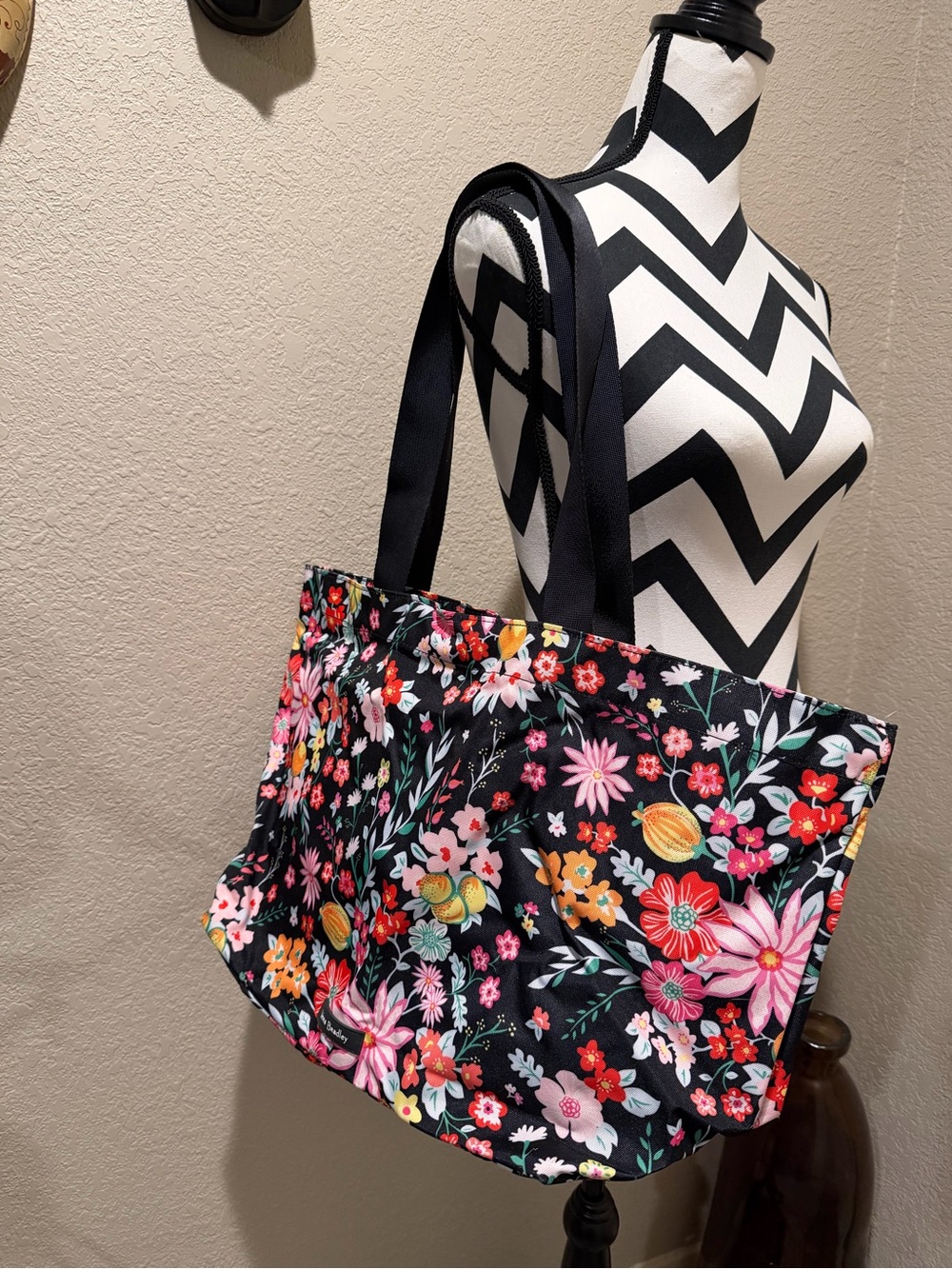 Vera Bradley Floral Canvas Tote Bag - Black Floral